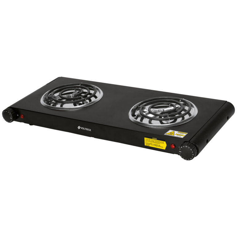 Parrilla eléctrica 2 quemadores en espiral, negra, VOLTECK 47555