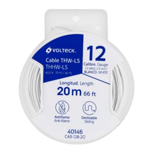 Carrete con 20 m de cable THHW-LS 12 AWG blanco, Volteck 40146