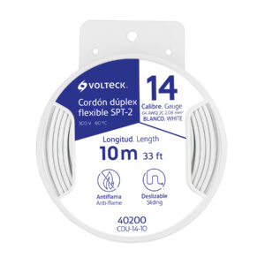 Carrete con 10 m cordón dúplex flexible SPT 14 AWG, Volteck 40200