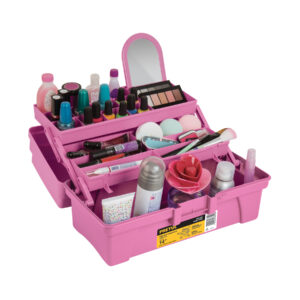 Caja cosmetiquera 14", doble bandeja, rosa, PRETUL 25052