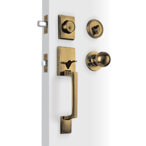 Jaladera, perilla y cerrojo llave-mariposa "Porto",latón ant 45228