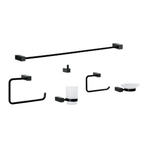 Juego de 6 accesorios para baño, negro, FOSET KUBO 44332