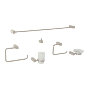 Juego de 6 accesorios para baño, satín, FOSET KUBO 44333